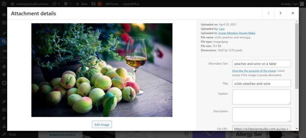 peaches and wine in media library screenshot